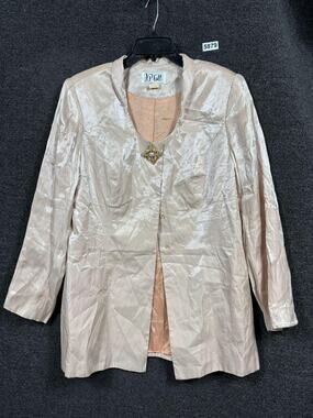 JP Fall Jacket Womens 16 Champagne Silky Shimmer Dressy Blazer Brooch Made USA